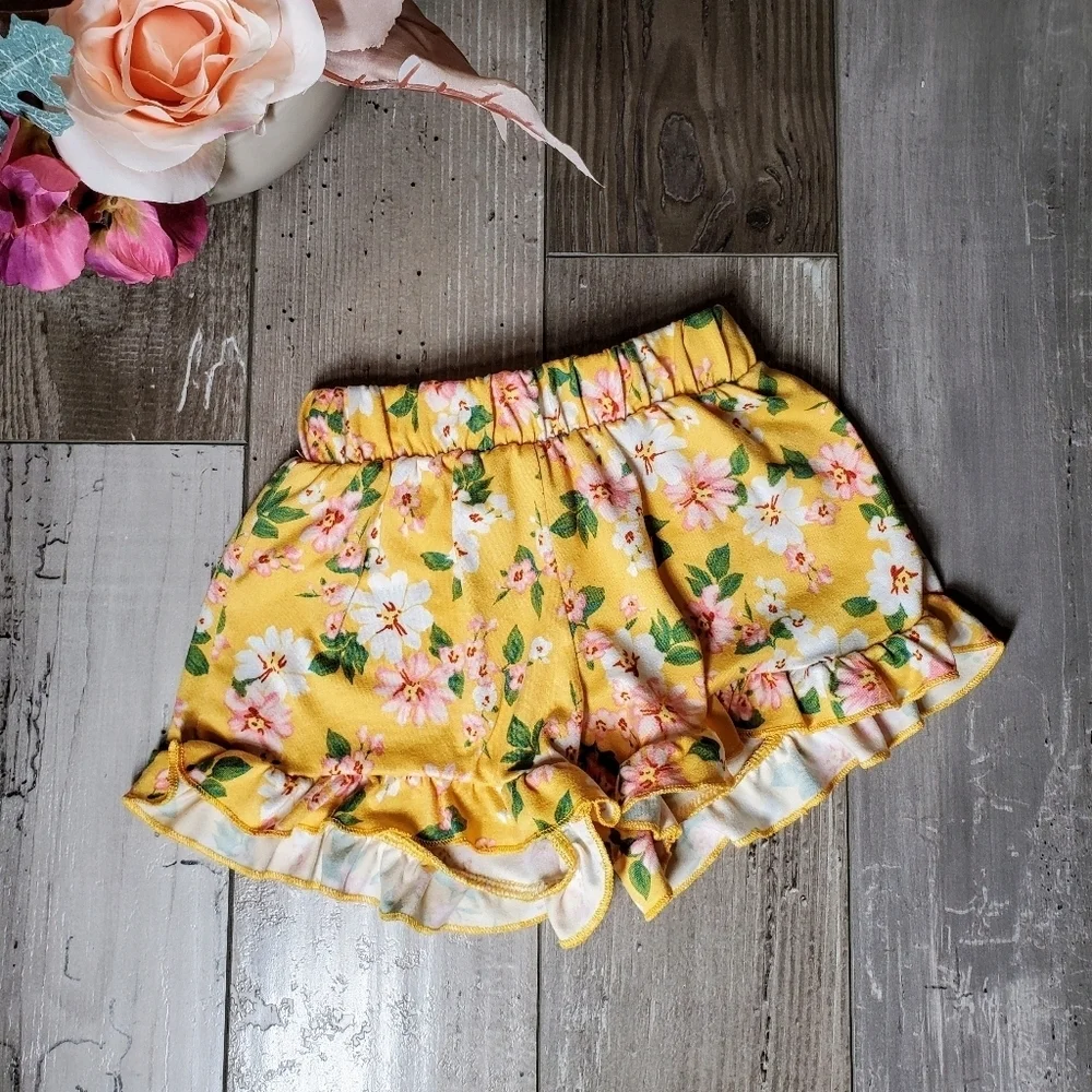 Btween Yellow Green & Pink Floral Toddler Girl Casual Summer Shorts Outfit Set - Picture 2 of 16